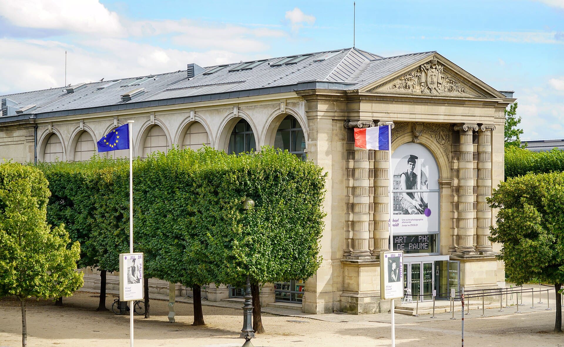 The Jeu de Paume, 1 place de la Concorde, Paris, in July 2021, with the banner of an earlier exhibition on the facade.